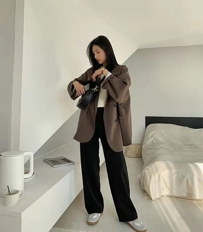 Blazer feminino minimalista, liso, elegante, estilo retrô, oficial, moda high street, feminino, versátil, confortável para a primavera