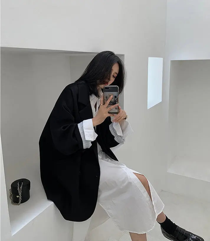 Blazer feminino minimalista, liso, elegante, estilo retrô, oficial, moda high street, feminino, versátil, confortável para a primavera