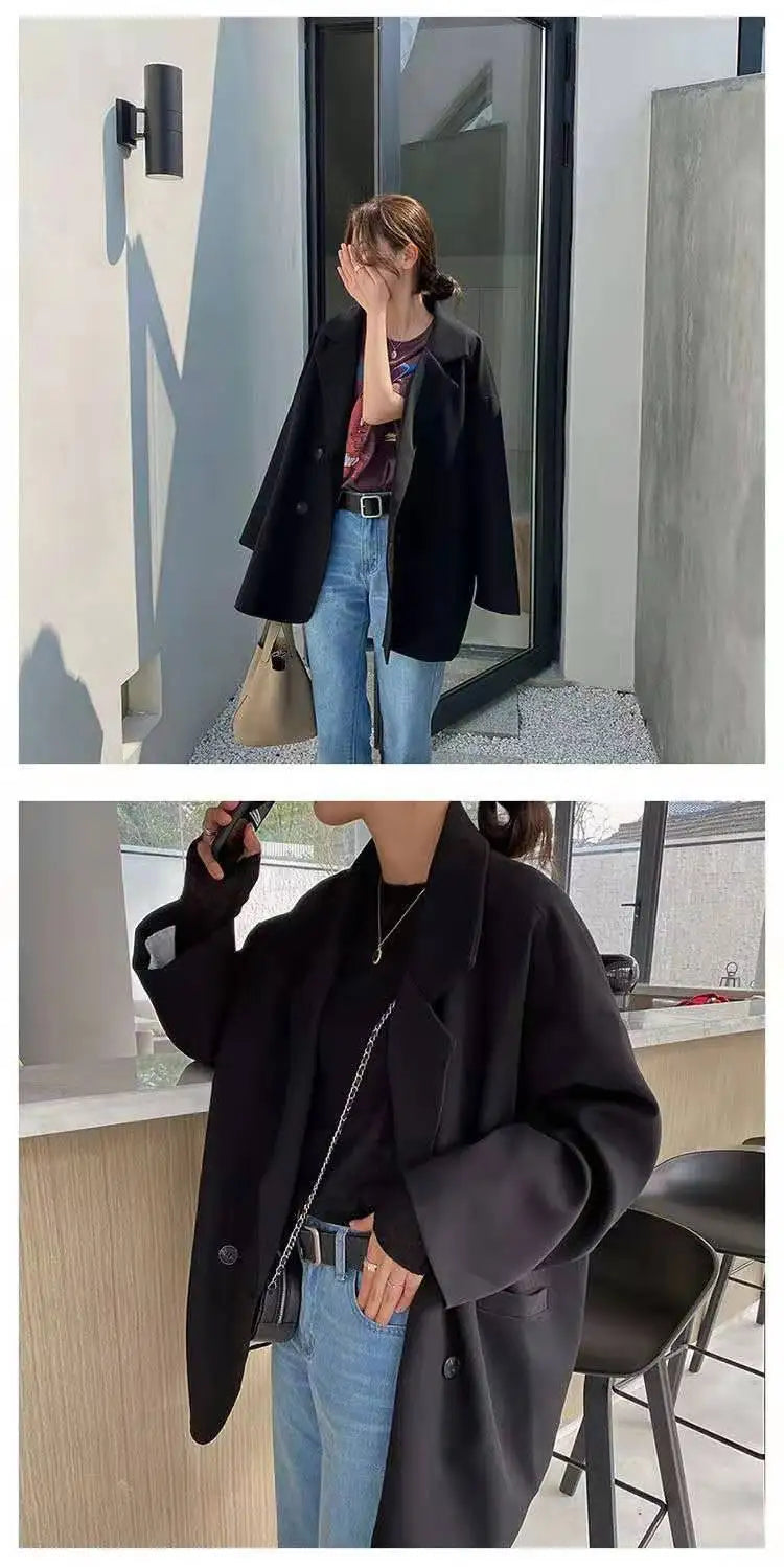 Blazer feminino minimalista, liso, elegante, estilo retrô, oficial, moda high street, feminino, versátil, confortável para a primavera