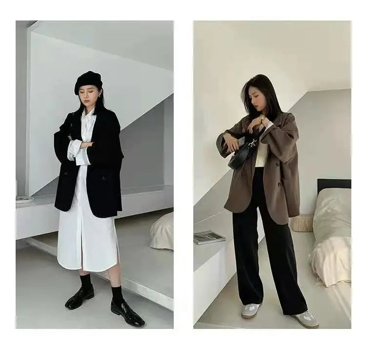 Blazer feminino minimalista, liso, elegante, estilo retrô, oficial, moda high street, feminino, versátil, confortável para a primavera