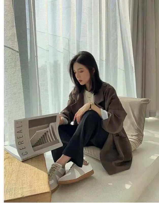 Blazer feminino minimalista, liso, elegante, estilo retrô, oficial, moda high street, feminino, versátil, confortável para a primavera