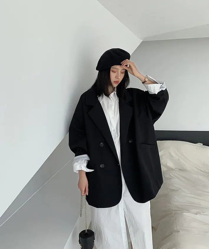 Blazer feminino minimalista, liso, elegante, estilo retrô, oficial, moda high street, feminino, versátil, confortável para a primavera