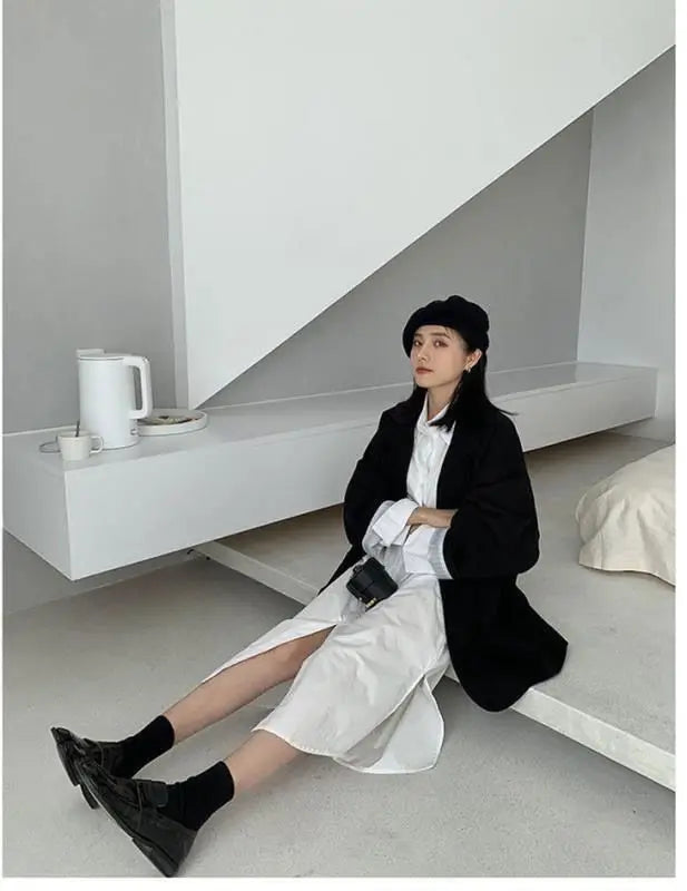 Blazer feminino minimalista, liso, elegante, estilo retrô, oficial, moda high street, feminino, versátil, confortável para a primavera