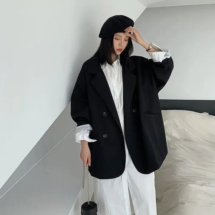 Blazer feminino minimalista, liso, elegante, estilo retrô, oficial, moda high street, feminino, versátil, confortável para a primavera