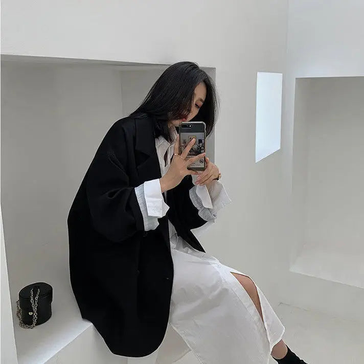 Blazer feminino minimalista, liso, elegante, estilo retrô, oficial, moda high street, feminino, versátil, confortável para a primavera
