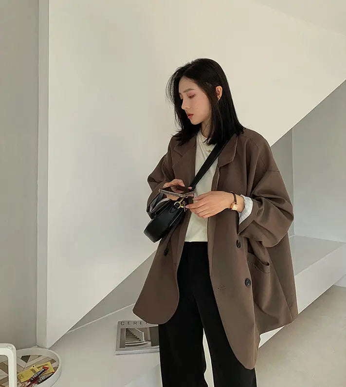 Blazer feminino minimalista, liso, elegante, estilo retrô, oficial, moda high street, feminino, versátil, confortável para a primavera