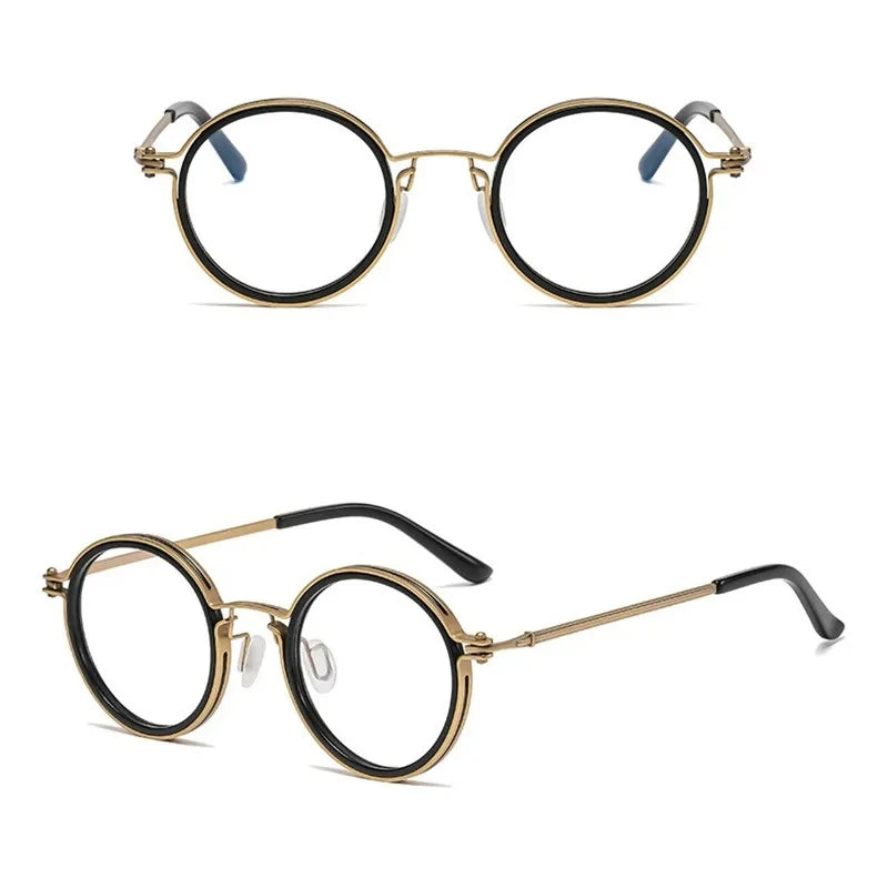 Óculos de Leitura Masculinos Luxuosos – Armação Redonda, Lentes Transparentes, Antiluz Azul, Óculos de Leitura Masculinos e Femininos, Armação de Metal – Novidade