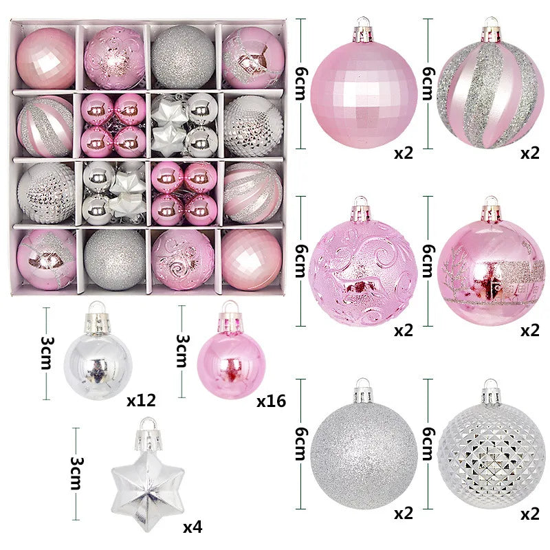 44 peças – Bolas de Natal 3/6 cm – Decoração para Árvore de Natal, enfeites para decoração da casa, Halloween, Ano Novo, Navidad – Pingentes e acessórios de bolas decorativas