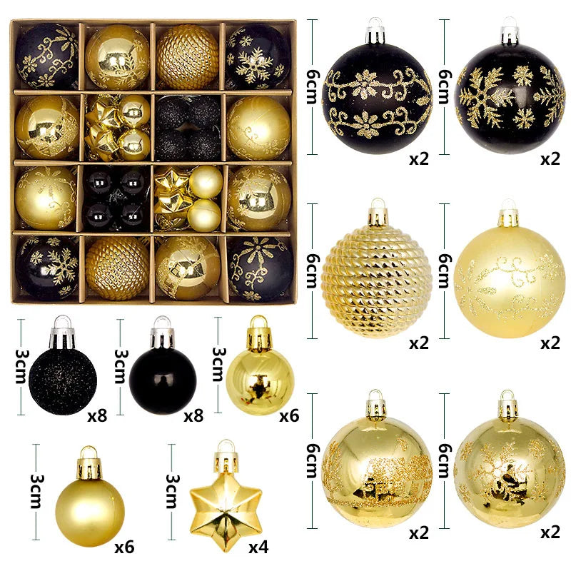 44 peças – Bolas de Natal 3/6 cm – Decoração para Árvore de Natal, enfeites para decoração da casa, Halloween, Ano Novo, Navidad – Pingentes e acessórios de bolas decorativas