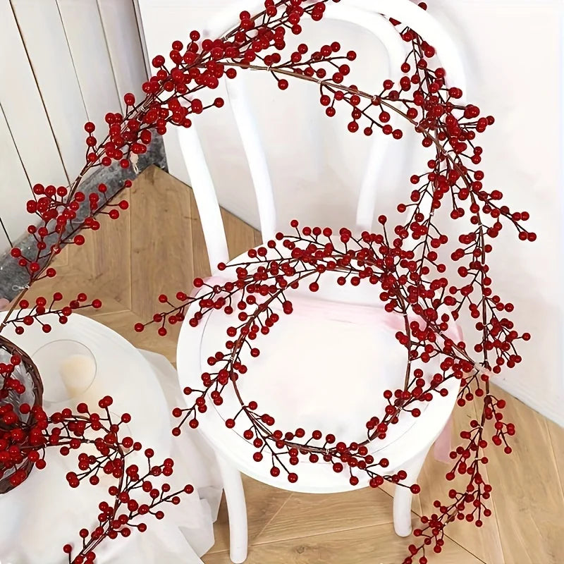 1 peça de Videira Artificial de Cranberry 190 cm – Natal – Adequada para Mesa de Jantar, Celebração de Ano Novo, Decoração de Festa de Noivado