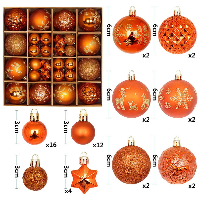 44 peças – Bolas de Natal 3/6 cm – Decoração para Árvore de Natal, enfeites para decoração da casa, Halloween, Ano Novo, Navidad – Pingentes e acessórios de bolas decorativas