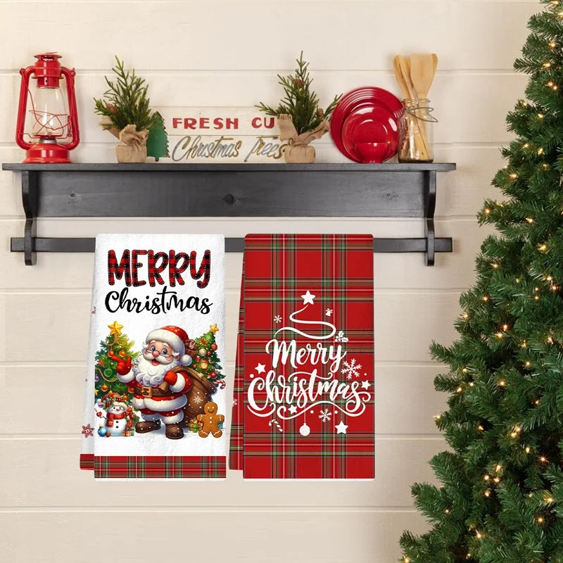 2 peças Toalhas de Cozinha de Natal – Toalhas de Mão Estilo Buffalo Plaid, Decoração de Natal para Casa 2025, Toalhas de Prato Navidad Noel, Presentes