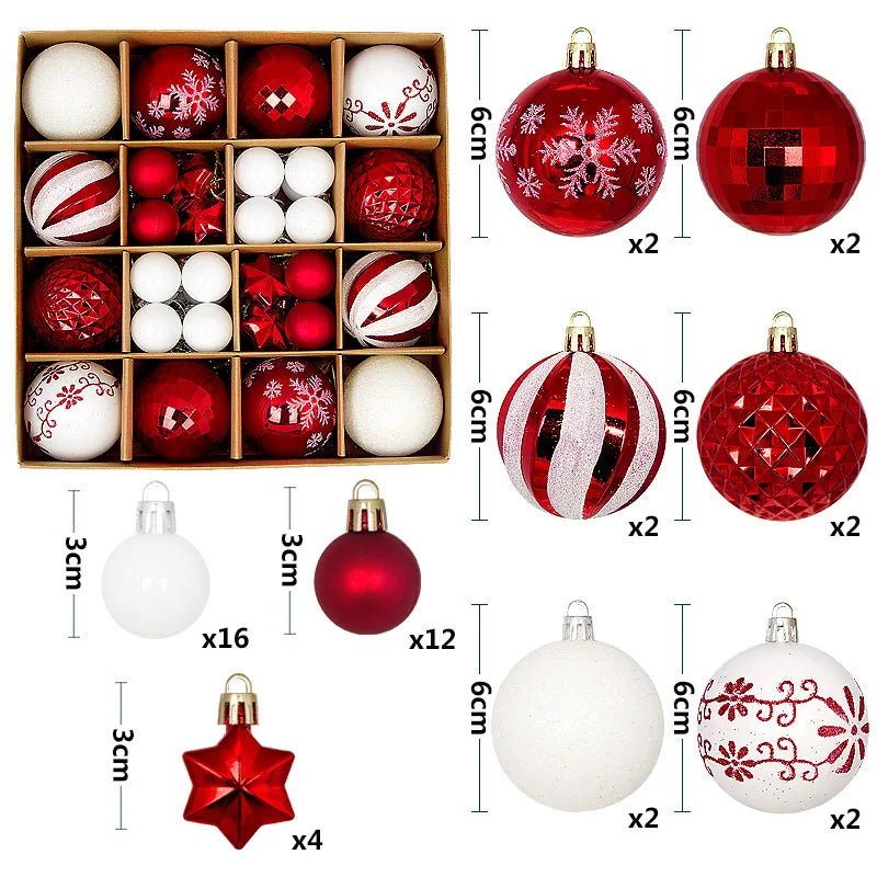 44 peças – Bolas de Natal 3/6 cm – Decoração para Árvore de Natal, enfeites para decoração da casa, Halloween, Ano Novo, Navidad – Pingentes e acessórios de bolas decorativas