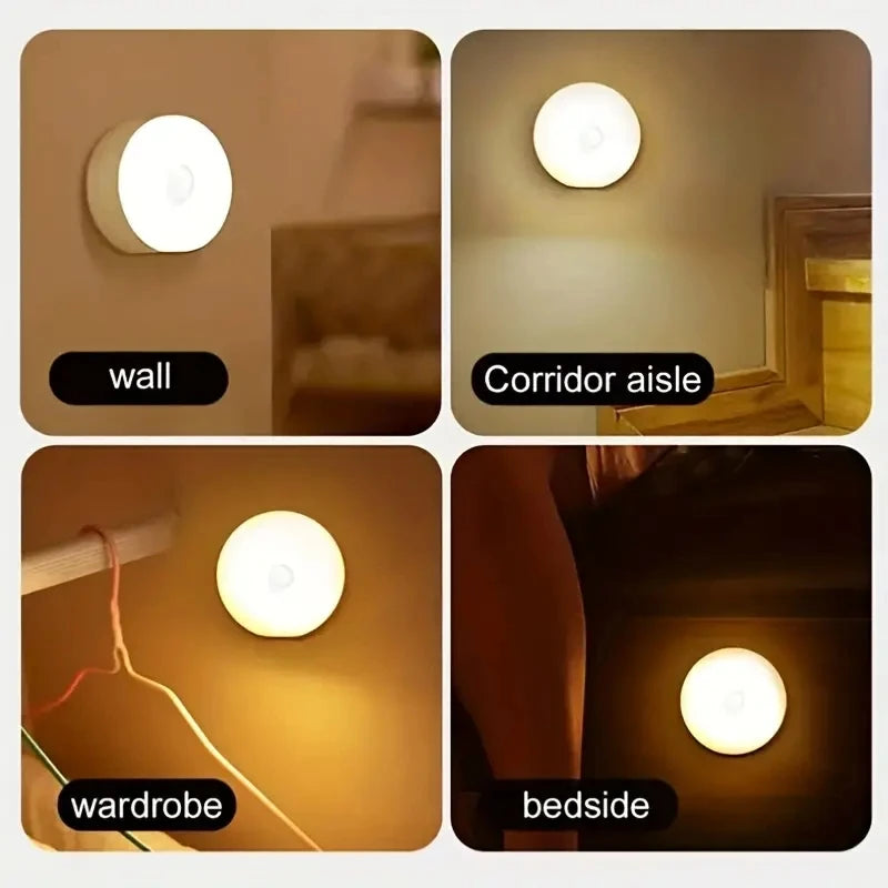Luminária Noturna com Sensor de Movimento (1 peça) Lâmpada LED sem fio com detector de presença — ideal para quarto, escada, closet e decoração de ambientes.