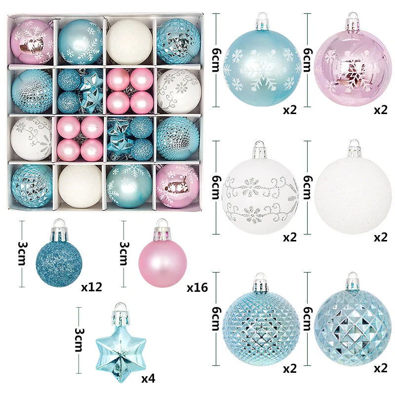44 peças – Bolas de Natal 3/6 cm – Decoração para Árvore de Natal, enfeites para decoração da casa, Halloween, Ano Novo, Navidad – Pingentes e acessórios de bolas decorativas