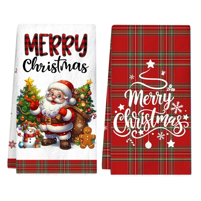2 peças Toalhas de Cozinha de Natal – Toalhas de Mão Estilo Buffalo Plaid, Decoração de Natal para Casa 2025, Toalhas de Prato Navidad Noel, Presentes