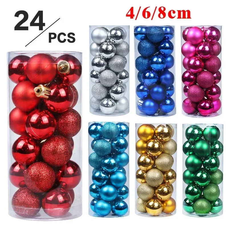24 peças Bolas de Natal 3/4/6CM Bola Grande Enfeite para Árvore de Natal Pendentes para Decoração de Festa Acessório de Presentes de Natal Ano Novo 2025