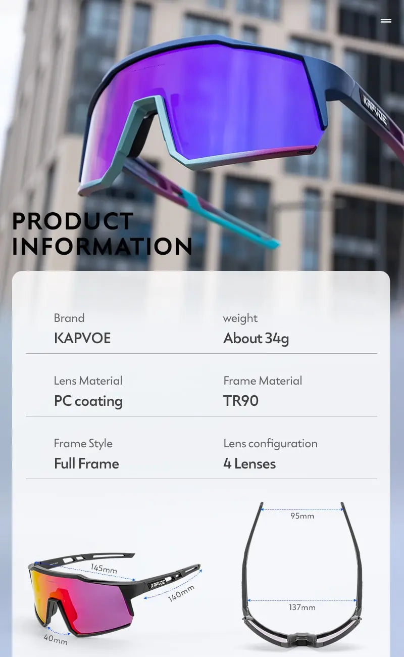 Óculos de Ciclismo Kapvoe Polarizados MTB Estrada – Óculos com Proteção UV400, Super Leves, Esportivos e para Equipamentos de Ciclismo