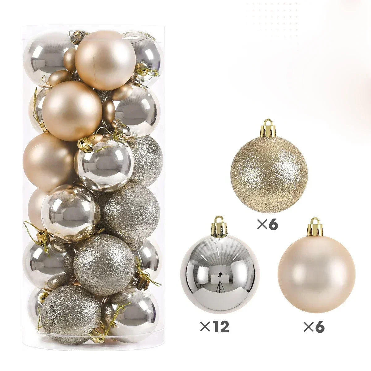 24 peças Bolas de Natal 3/4/6CM Bola Grande Enfeite para Árvore de Natal Pendentes para Decoração de Festa Acessório de Presentes de Natal Ano Novo 2025