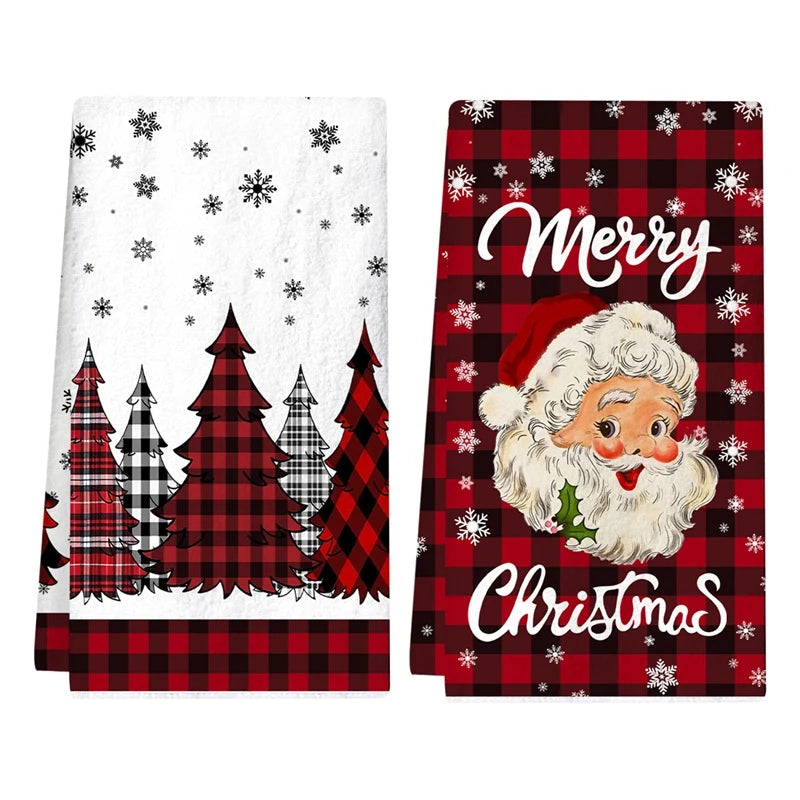 2 peças Toalhas de Cozinha de Natal – Toalhas de Mão Estilo Buffalo Plaid, Decoração de Natal para Casa 2025, Toalhas de Prato Navidad Noel, Presentes