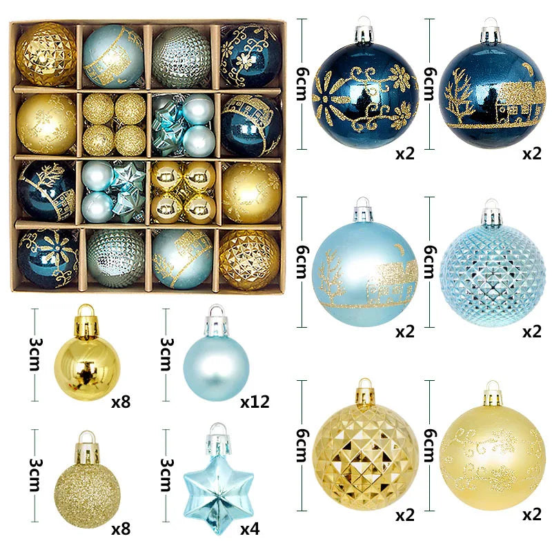 44 peças – Bolas de Natal 3/6 cm – Decoração para Árvore de Natal, enfeites para decoração da casa, Halloween, Ano Novo, Navidad – Pingentes e acessórios de bolas decorativas