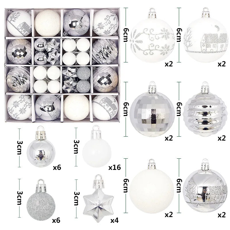 44 peças – Bolas de Natal 3/6 cm – Decoração para Árvore de Natal, enfeites para decoração da casa, Halloween, Ano Novo, Navidad – Pingentes e acessórios de bolas decorativas