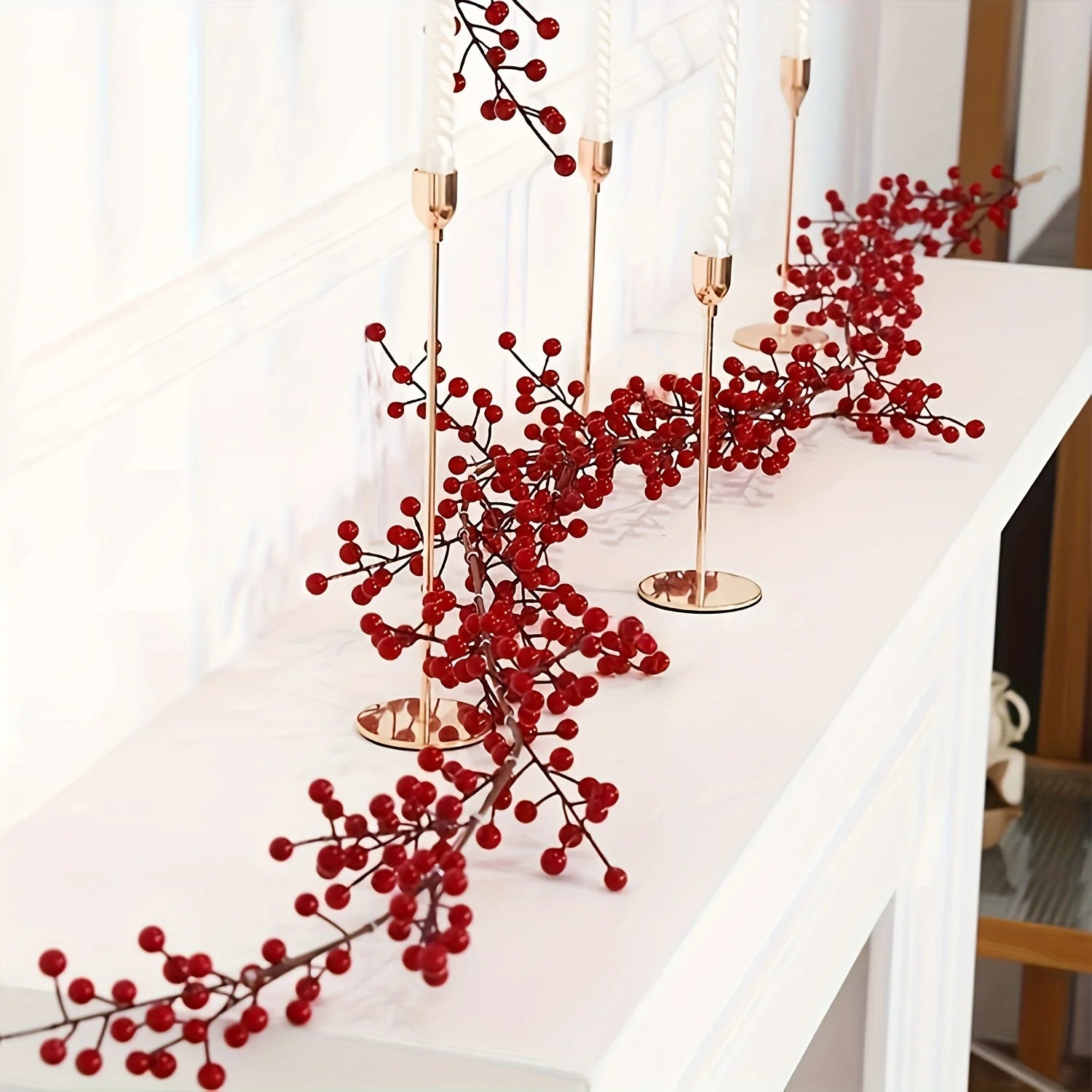 1 peça de Videira Artificial de Cranberry 190 cm – Natal – Adequada para Mesa de Jantar, Celebração de Ano Novo, Decoração de Festa de Noivado