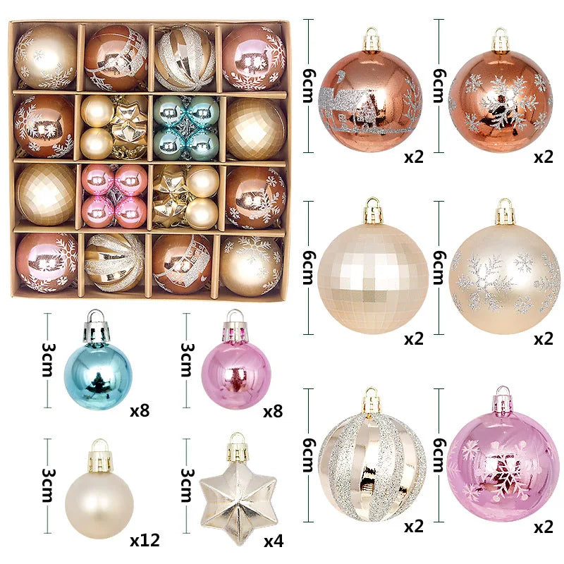 44 peças – Bolas de Natal 3/6 cm – Decoração para Árvore de Natal, enfeites para decoração da casa, Halloween, Ano Novo, Navidad – Pingentes e acessórios de bolas decorativas