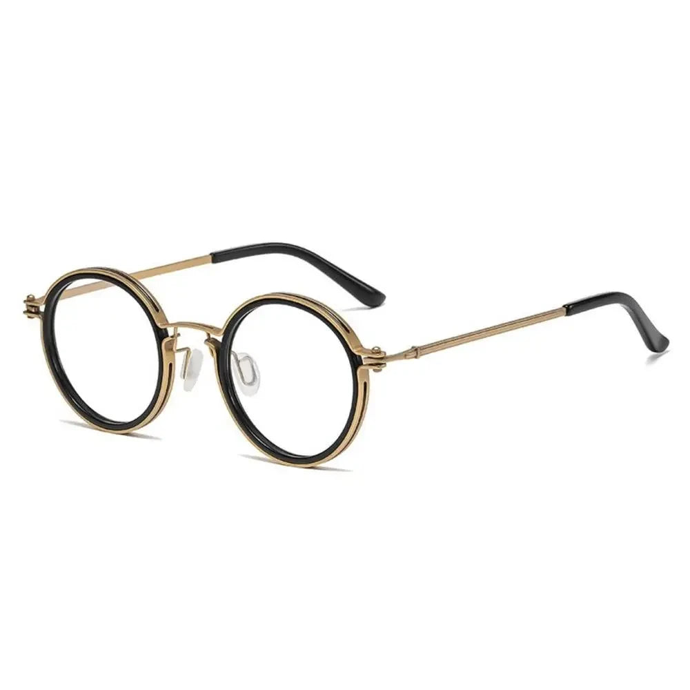 Óculos de Leitura Masculinos Luxuosos – Armação Redonda, Lentes Transparentes, Antiluz Azul, Óculos de Leitura Masculinos e Femininos, Armação de Metal – Novidade