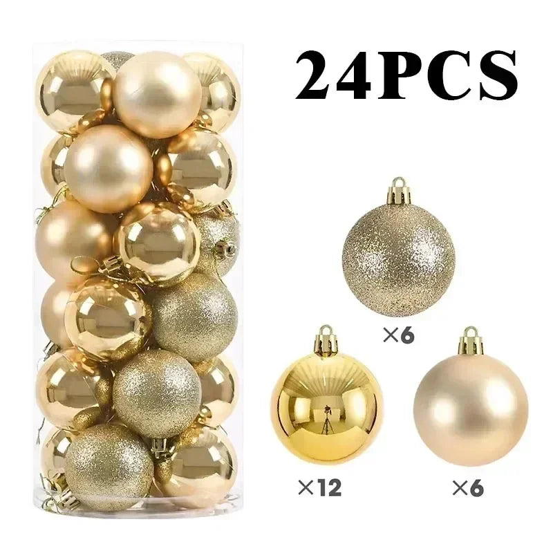 24 peças Bolas de Natal 3/4/6CM Bola Grande Enfeite para Árvore de Natal Pendentes para Decoração de Festa Acessório de Presentes de Natal Ano Novo 2025