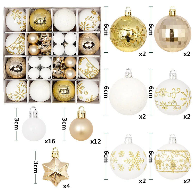 44 peças – Bolas de Natal 3/6 cm – Decoração para Árvore de Natal, enfeites para decoração da casa, Halloween, Ano Novo, Navidad – Pingentes e acessórios de bolas decorativas