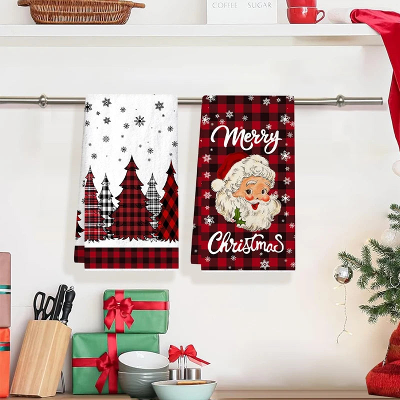2 peças Toalhas de Cozinha de Natal – Toalhas de Mão Estilo Buffalo Plaid, Decoração de Natal para Casa 2025, Toalhas de Prato Navidad Noel, Presentes