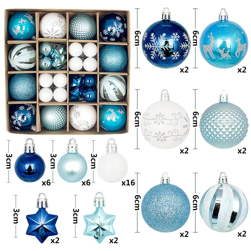 44 peças – Bolas de Natal 3/6 cm – Decoração para Árvore de Natal, enfeites para decoração da casa, Halloween, Ano Novo, Navidad – Pingentes e acessórios de bolas decorativas