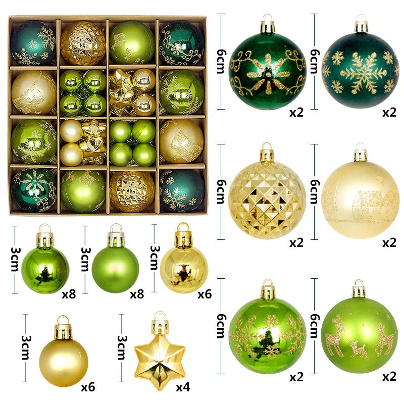 44 peças – Bolas de Natal 3/6 cm – Decoração para Árvore de Natal, enfeites para decoração da casa, Halloween, Ano Novo, Navidad – Pingentes e acessórios de bolas decorativas