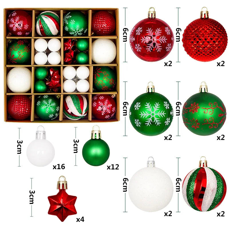 44 peças – Bolas de Natal 3/6 cm – Decoração para Árvore de Natal, enfeites para decoração da casa, Halloween, Ano Novo, Navidad – Pingentes e acessórios de bolas decorativas