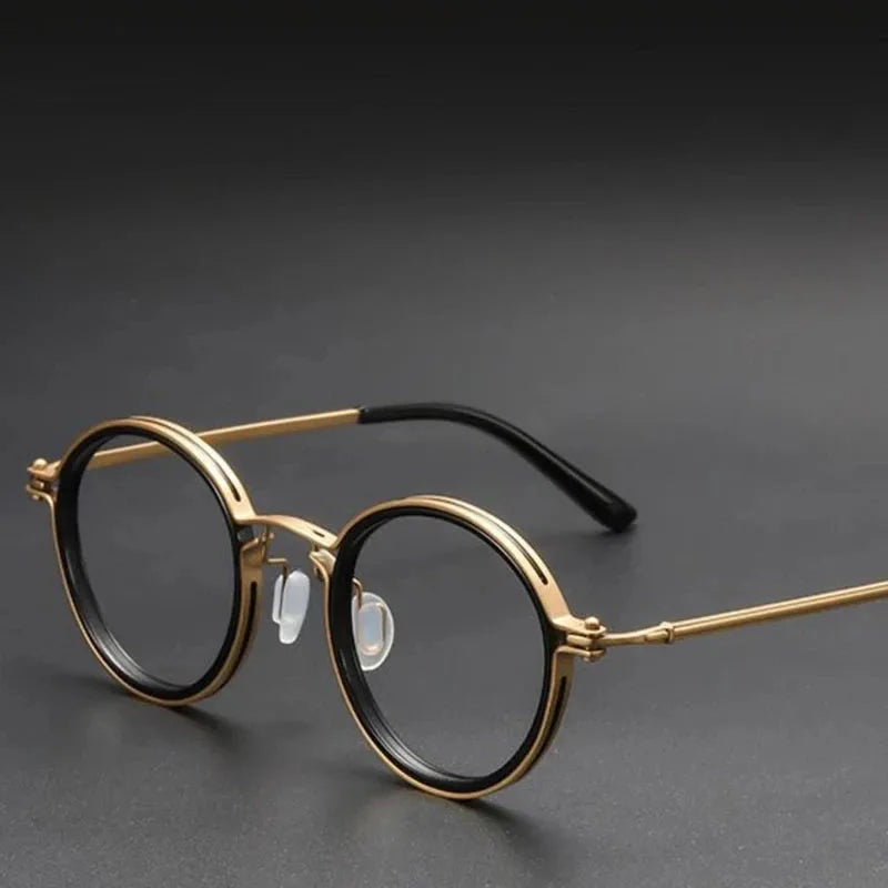 Óculos de Leitura Masculinos Luxuosos – Armação Redonda, Lentes Transparentes, Antiluz Azul, Óculos de Leitura Masculinos e Femininos, Armação de Metal – Novidade