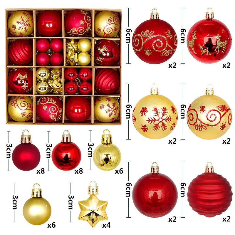 44 peças – Bolas de Natal 3/6 cm – Decoração para Árvore de Natal, enfeites para decoração da casa, Halloween, Ano Novo, Navidad – Pingentes e acessórios de bolas decorativas