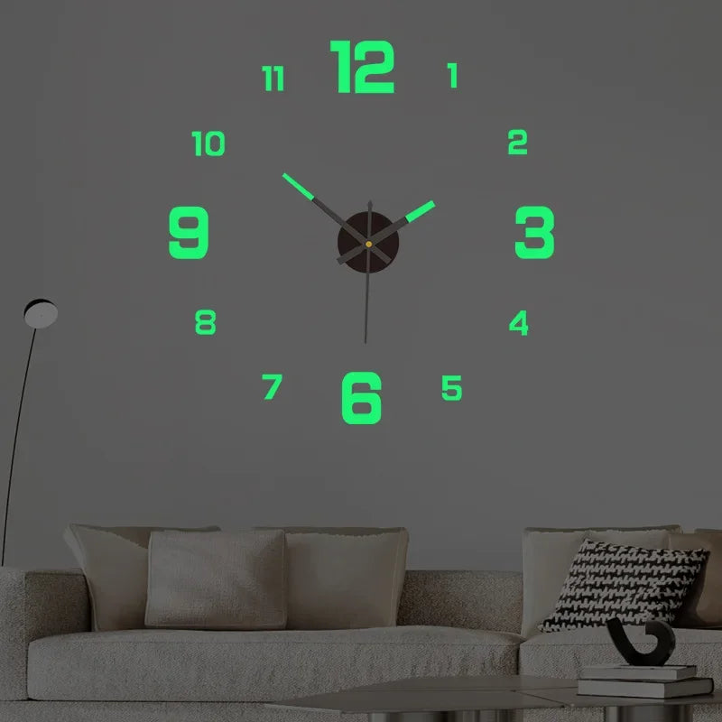 Relógio criativo minimalista luminoso sem moldura, silencioso, de parede, sem furo, para sala de estar e quarto