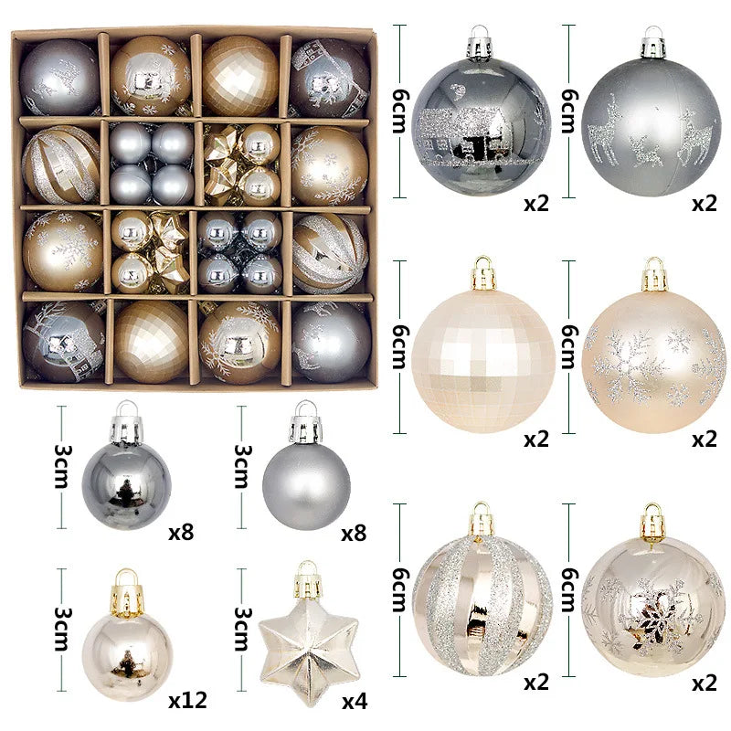 44 peças – Bolas de Natal 3/6 cm – Decoração para Árvore de Natal, enfeites para decoração da casa, Halloween, Ano Novo, Navidad – Pingentes e acessórios de bolas decorativas