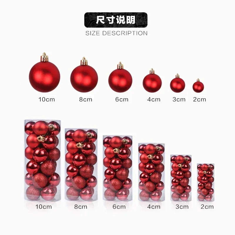 24 peças Bolas de Natal 3/4/6CM Bola Grande Enfeite para Árvore de Natal Pendentes para Decoração de Festa Acessório de Presentes de Natal Ano Novo 2025