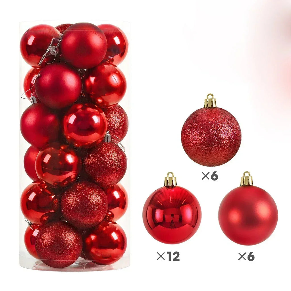 24 peças Bolas de Natal 3/4/6CM Bola Grande Enfeite para Árvore de Natal Pendentes para Decoração de Festa Acessório de Presentes de Natal Ano Novo 2025