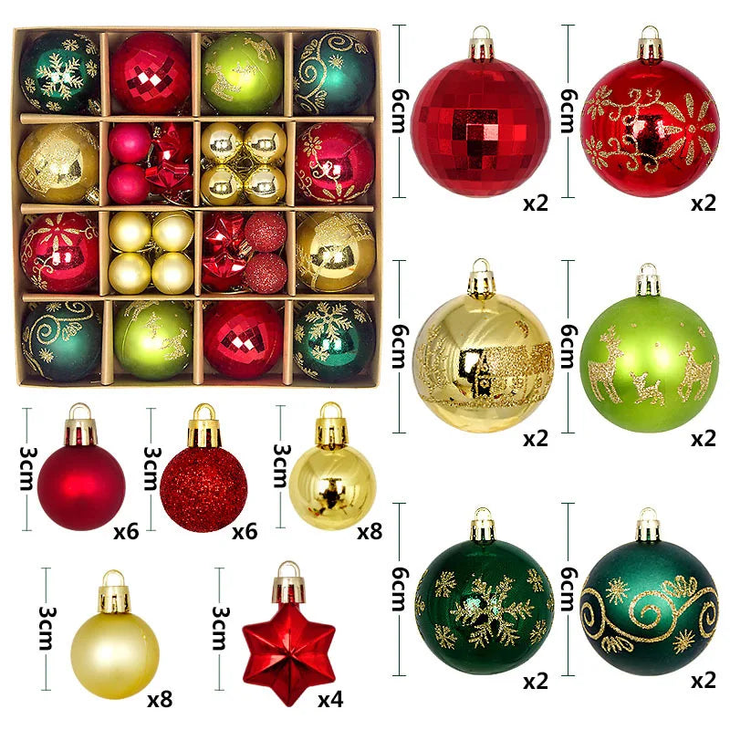 44 peças – Bolas de Natal 3/6 cm – Decoração para Árvore de Natal, enfeites para decoração da casa, Halloween, Ano Novo, Navidad – Pingentes e acessórios de bolas decorativas